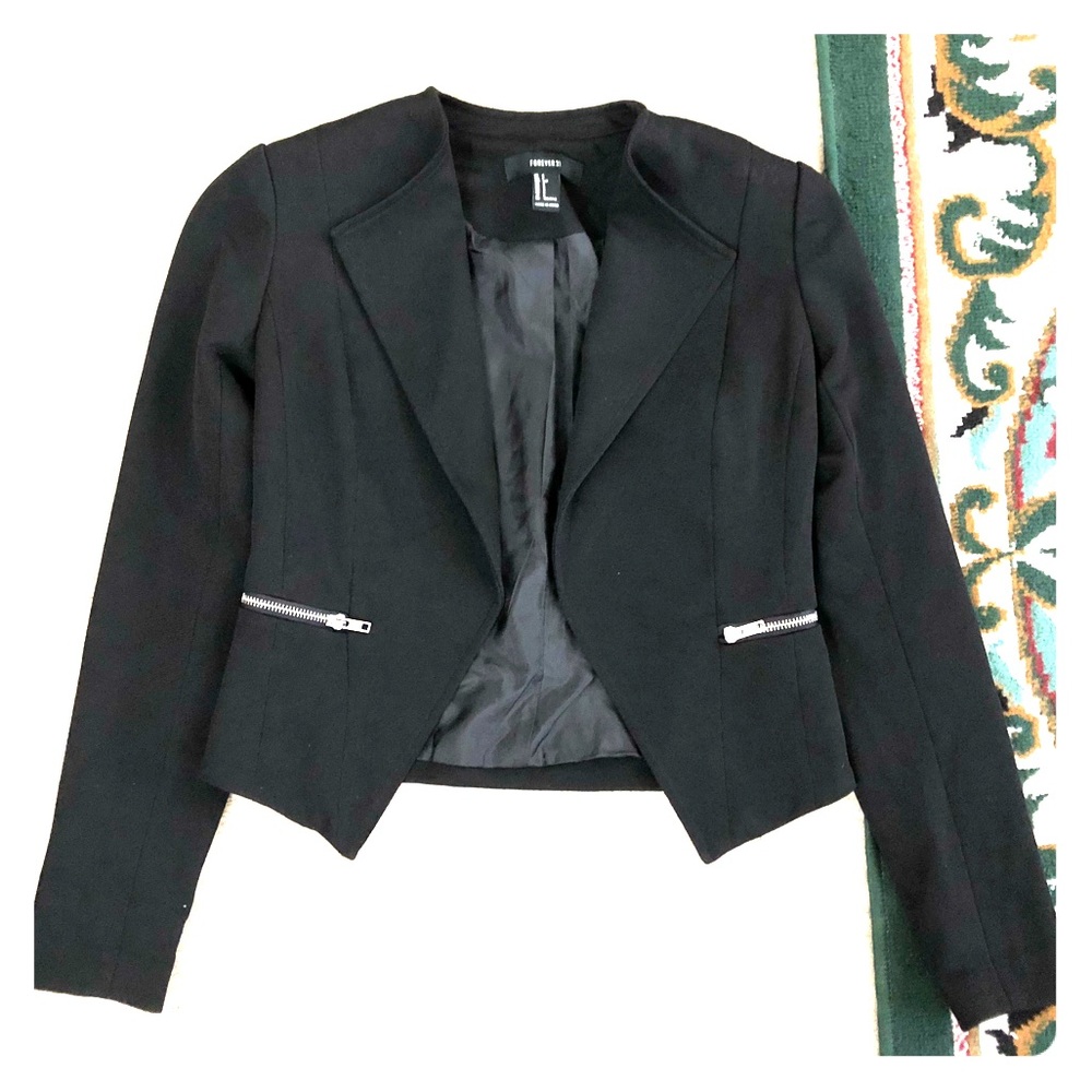 Forever 21 Black Blazer with Zipper Pockets - Picture 1 of 5